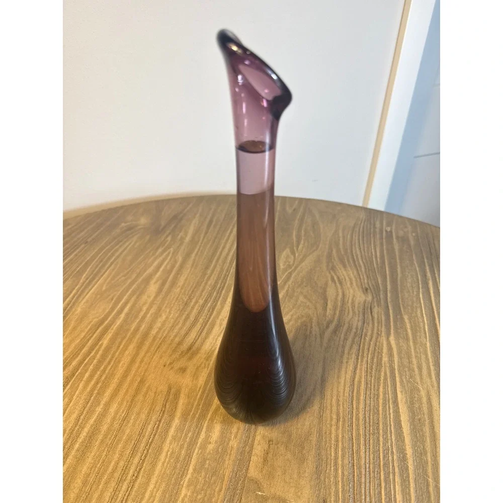 Vintage Mid Century Modern Amethyst Purple Swung Glass Bud Vase 11.25